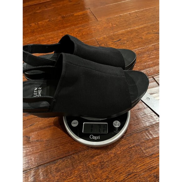 Eileen Fisher Black Peep Toe Slingback Platform Wedge Heels Size 8.5 - Picture 9 of 9